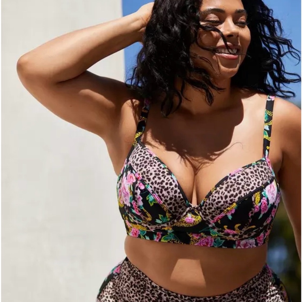 Torrid Floral Leopard Print Bikini‎ Top Size 4X D/DD